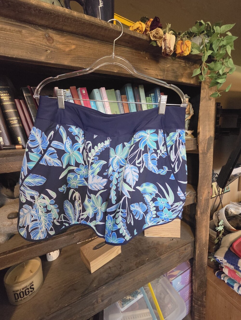 Lands' End Navy Floral Swim Shorts